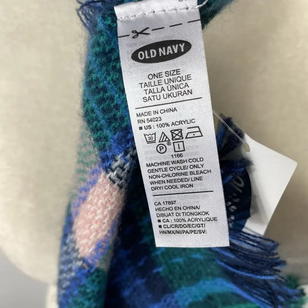 Old Navy Scarf Women's Green Plaid Fringed Oversized Flannel Rectangle 78x34